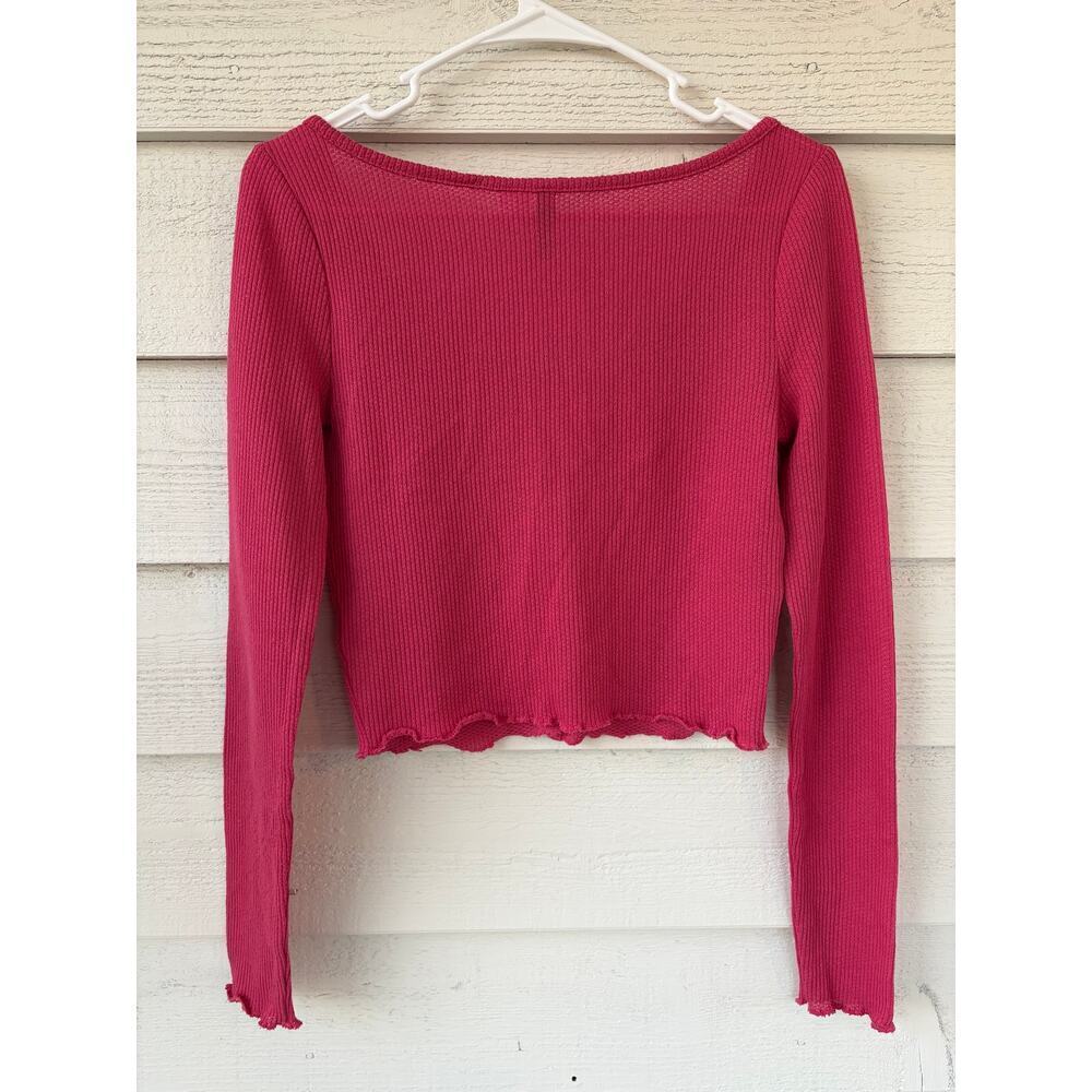 H&M Divided Pink Ribbed Button Front Crop Cardigan | Y2K Fitted Top | Size S - Picture 3 of 4